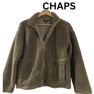 Chaps Brown Sherpa Full Zip Mock Neck Jacket Size M Cambodia Unisex